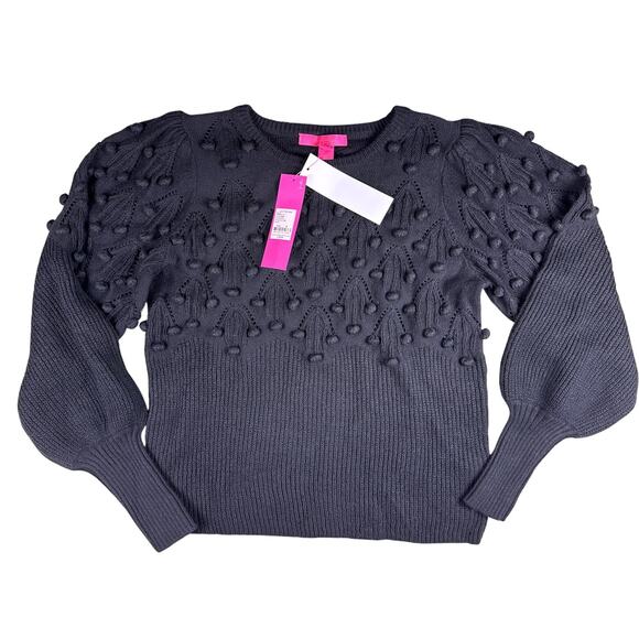 Lilly Pulitzer Sweater Neuve Black Baubles Women's M Blouson Sleeves Crew Neck - Picture 2 of 6
